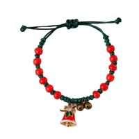 Pulsera de Navidad de la aleación de zinc, con Porcelana & Cordón de cera, chapado en color dorado, Diseño de Navidad & Longitud Ajustable & diferentes estilos para la opción & esmalte & con diamantes de imitación, Rojo, longitud:aproximado 14-20 cm, Vendido por UD