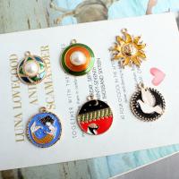 Zinc Alloy Enamel Pendants, gold color plated multi-colored 