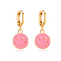 Huggie Hoop Drop Earring, цинковый сплав, Улыбаясь лицо, плакирован золотом, ювелирные изделия моды & Женский & эмаль, Много цветов для выбора продается Пара