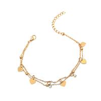 Pulseras para el Tobillo en Aleación de Zinc, con 5cm extender cadena, chapado en color dorado, Doble capa & Joyería & para mujer & con diamantes de imitación, dorado, longitud:21 cm, Vendido por UD