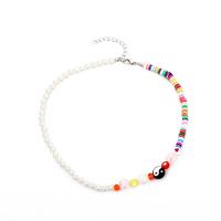 Collier de perles en plastique, alliage de zinc, avec Plastique ABS perle & argile de polymère & résine, avec 4cm chaînes de rallonge, Placage de couleur argentée, bijoux de mode & pour femme, multicolore cm, Vendu par brin