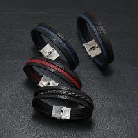 PU Leather Bracelet, with 304 Stainless Steel, fashion jewelry & for man Approx 21-22 cm 