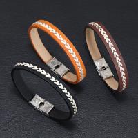 PU Leather Bracelet, with 304 Stainless Steel, fashion jewelry & for man Approx 21-22 cm 