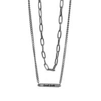 Titanium Steel Jewelry Necklace, Double Layer & fashion jewelry & for woman, silver color cm, 48 cm 