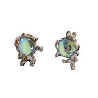 Pendientes de Perno de Aleación de Zinc, con Ópalo marino, Irregular, chapado en color de plata, Joyería & para mujer, 12x20mm, Vendido por Par