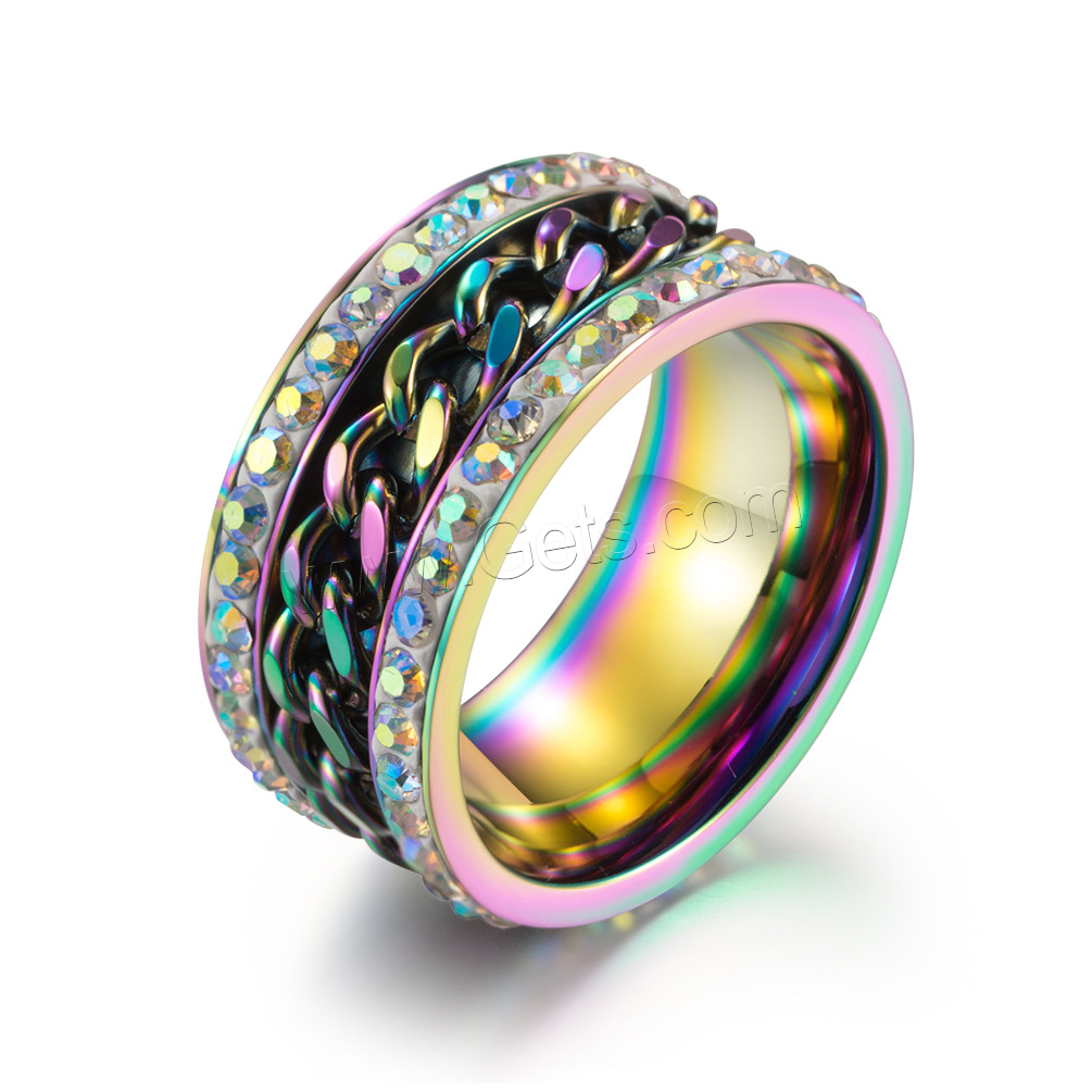 Anillo de dedo de acero Titanium de, Partículas de acero, chapado, unisexo & diverso tamaño para la opción & con diamantes de imitación, más colores para la opción, Vendido por UD