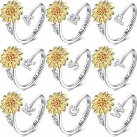 Cubic Zirconia Micro Pave Brass Finger Ring, Sunflower, plated, adjustable & with letter pattern & micro pave cubic zirconia & for woman US Ring 