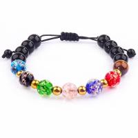 Pulseras de cristal de Murano, con Piedra Abrazine & cordón poliéster, Esférico, Joyería & unisexo & luminoso, más colores para la opción, longitud:aproximado 7-11 Inch, Vendido por UD