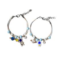 alliage de zinc bracelet, avec porcelaine & corde de cire, Placage de couleur d'or, styles différents pour le choix & pour femme & émail, plus de couleurs à choisir Environ 20 cm, Vendu par PC