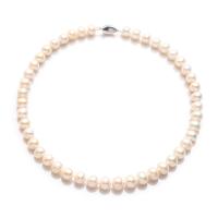 Collier de chaîne en laiton de perles d'eau douce, perle d'eau douce cultivée, avec laiton, bijoux de mode & pour femme, blanc, 9-10mm Environ 17.72 pouce, Vendu par PC