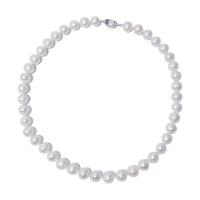 Collier de chaîne en laiton de perles d'eau douce, perle d'eau douce cultivée, avec laiton, bijoux de mode & pour femme, blanc, 10-11mm Environ 47-48 cm, Vendu par PC