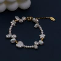 Kultivierten Süßwasser Perle Messing Armband, Natürliche kultivierte Süßwasserperlen, mit Messing, mit Verlängerungskettchen von 1.97inch, goldfarben plattiert, Modeschmuck & für Frau, weiß, Länge:ca. 6.3 ZollInch, verkauft von PC