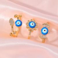 Evil Eye Jewelry Finger Ring, Brass, with Cubic Zirconia, gold color plated, Adjustable & for woman & enamel Inner Approx 18mm, Approx 