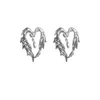 Pendientes de Perno de Aleación de Zinc, Corazón, chapado en color de plata, Joyería & para mujer, plateado, 19x24mm, Vendido por Par