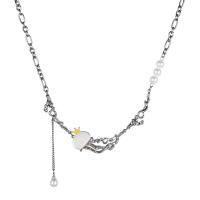 Titanium Steel Jewelry Necklace, with Resin & Plastic Pearl & Zinc Alloy, with 6.5cm extender chain, silver color plated, fashion jewelry & for woman cm 