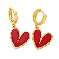 Huggie Hoop Drop Earring, Латунь, с канифоль, Сердце, плакирован золотом, Женский, Много цветов для выбора продается Пара