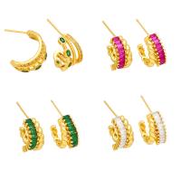 Cubic Zirconia Micro Pave Brass Earring, with Cubic Zirconia, gold color plated & for woman 