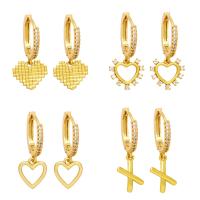 Cubic Zirconia Micro Pave Brass Earring, with Cubic Zirconia, gold color plated & for woman 