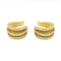 Cubic Zirconia Micro Pave Brass Earring, with Cubic Zirconia, gold color plated, for woman, green 