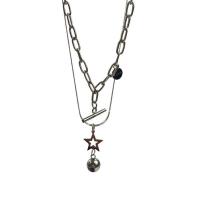 Collier de bijoux de titane, Acier titane, avec 6cm chaînes de rallonge, étoile, Double couche & bijoux de mode & pour femme, couleur originale cm, 43 cm, Vendu par PC