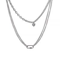 Collier de bijoux de titane, Acier titane, avec Pendentif en alliage de zinc & zircon cubique, avec 5cm chaînes de rallonge, Placage de couleur argentée, Double couche & bijoux de mode & pour femme, argent cm, 54 cm, Vendu par PC