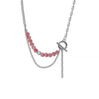 Collier de bijoux de titane, Acier titane, avec Strawberry Quartz, bijoux de mode & pour femme, rose cm, Vendu par PC