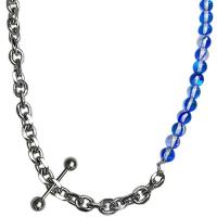 Collier de bijoux de titane, Acier titane, avec Des billes de verre, avec 5cm chaînes de rallonge, bijoux de mode & unisexe, bleu cm, Vendu par PC