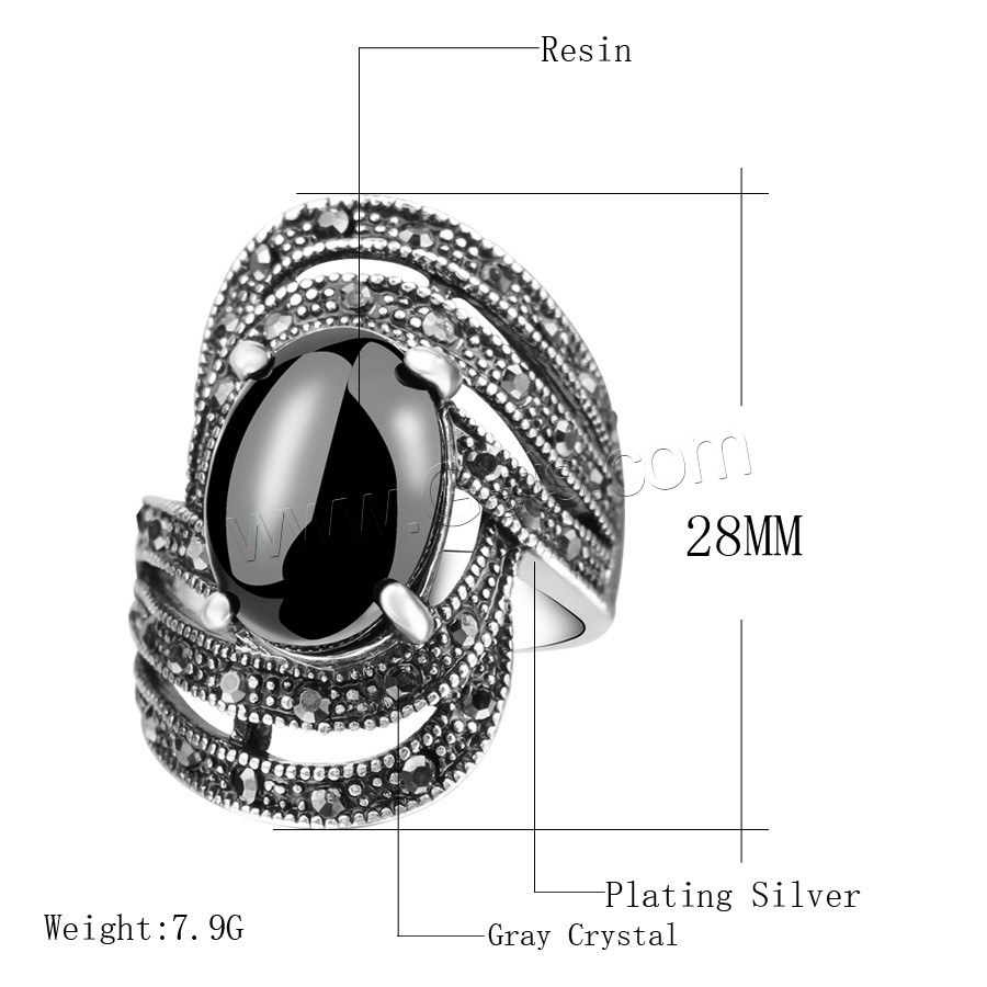 Resin Zinc Alloy Finger Ring, with Resin, Geometrical Pattern, silver color plated, different size for choice & for man & with rhinestone & hollow, more colors for choice, 28mm, US Ring Size:7-10, Sold By PC