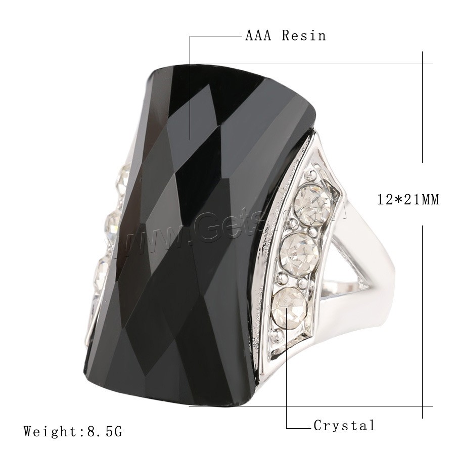 Resin Zinc Alloy Finger Ring, with Resin, Geometrical Pattern, silver color plated, Unisex & different size for choice & with rhinestone, more colors for choice, 12x21mm, US Ring Size:8.5-10, Sold By PC