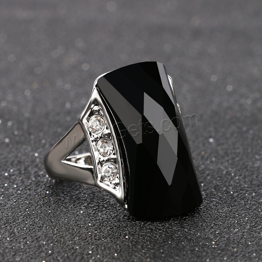 Resin Zinc Alloy Finger Ring, with Resin, Geometrical Pattern, silver color plated, Unisex & different size for choice & with rhinestone, more colors for choice, 12x21mm, US Ring Size:8.5-10, Sold By PC