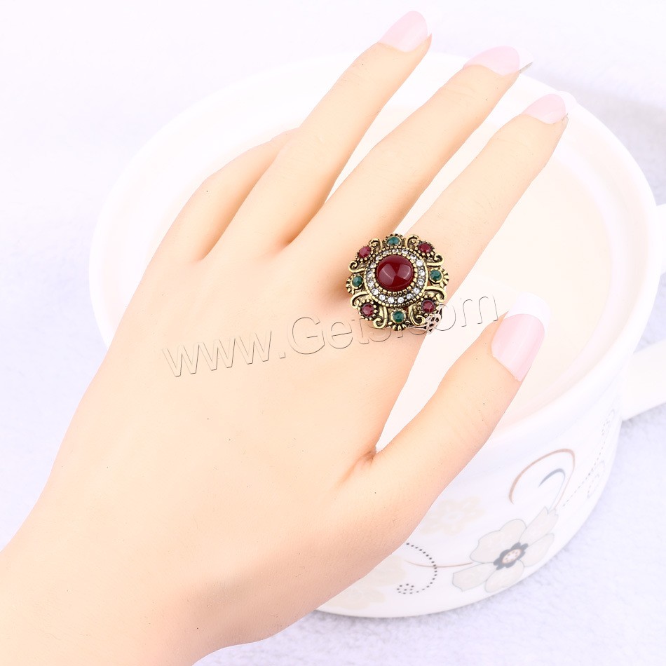 Resin Zinc Alloy Finger Ring, with Resin, Geometrical Pattern, plated, different size for choice & for woman & with rhinestone, more colors for choice, 22mm, US Ring Size:8.5-10, Sold By PC