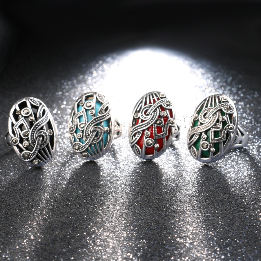 Resin Zinc Alloy Finger Ring, with Resin, Geometrical Pattern, antique silver color plated, different size for choice & for woman & with rhinestone & hollow, more colors for choice, 26mm, US Ring Size:7-10, Sold By PC