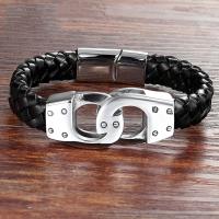 Pulseras de cordón de cuero artificial, con Partículas de acero, Joyería & longitud diferente para la opción & unisexo & diferentes estilos para la opción, Negro, Vendido por UD