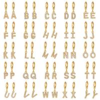 Cubic Zirconia Micro Pave Brass Earring, Alphabet Letter, gold color plated & micro pave cubic zirconia & for woman, gold 