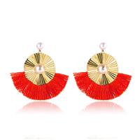 Fashion Tassel Earring, Zinc Alloy, with Polyester Yarns & ABS Plastic Pearl, gold color plated, fashion jewelry & for woman 