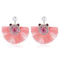 Fashion Tassel Earring, Zinc Alloy, with Polyester Yarns & ABS Plastic Pearl, fashion jewelry & for woman & with rhinestone 