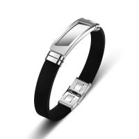 Silicone Stainless Steel Bracelets, with Titanium Steel, Donut, polished, fashion jewelry & for man, black 