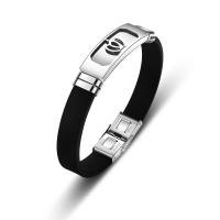 Silicone Stainless Steel Bracelets, with Titanium Steel, Donut, polished, fashion jewelry & for man, black 