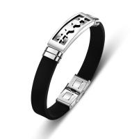 Silicone Stainless Steel Bracelets, with Titanium Steel, Donut, polished, fashion jewelry & for man, black 