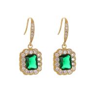 Cubic Zirconia Micro Pave Brass Earring, Geometrical Pattern, gold color plated, micro pave cubic zirconia & for woman 