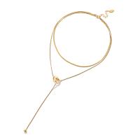 Collier de bijoux de titane, Acier titane, avec 1.96 inch chaînes de rallonge, Placage de couleur d'or, pour femme & à fils multiples, 45cm,40cm, Vendu par PC