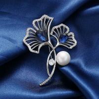 Broche de diamantes de imitación de la aleación de Zinc, con Perlas plásticas, hoja del Ginkgo, Joyería & para mujer & con diamantes de imitación, 44x59mm, Vendido por UD