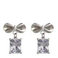 Zinc alliage strass Stud Earring, alliage de zinc, avec Perceuse à eau en verre, Noeud papillon, Placage de couleur argentée, bijoux de mode & pour femme, argent Vendu par paire