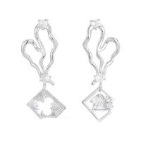 Cubic Zirconia Micro Pave Brass Earring, Heart, silver color plated, fashion jewelry & micro pave cubic zirconia & for woman, silver color 