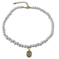 Collier de perles en plastique, perle de plastique, avec alliage de zinc, avec 7cm chaînes de rallonge, Placage de couleur d'or, bijoux de mode & pour femme, blanc cm, Vendu par PC