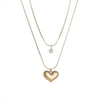 Collier de mode Multi couche, Acier titane, coeur, Plaqué d'or 14K, Double couche & pour femme & avec strass Environ 16-20 pouce, Vendu par PC