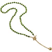 Collier de bijoux de titane, Acier titane, avec cristal, Placage de couleur d'or, pour femme, vert, Vendu par PC