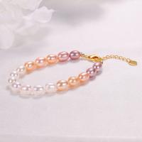 bracelet en laiton de perle d'eau douce cultivée, avec Alliage de cuivre, avec 1.96 inch chaînes de rallonge, Placage de couleur d'or, pour femme, multicolore Environ 6.3 pouce, Vendu par PC