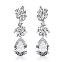 Cubic Zircon Brass Earring, with Cubic Zirconia, Teardrop, plated, for woman 