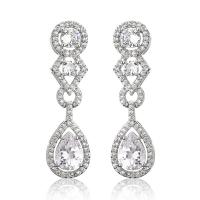 Cubic Zircon Brass Earring, with Cubic Zirconia, Teardrop, plated, for woman 